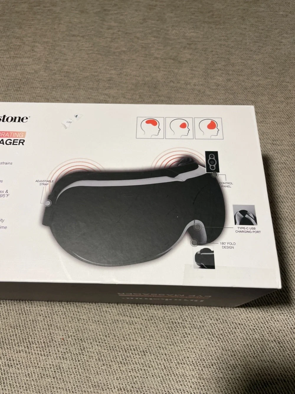 Brookstone Black Heating & Vibrating Eye Massager NWT